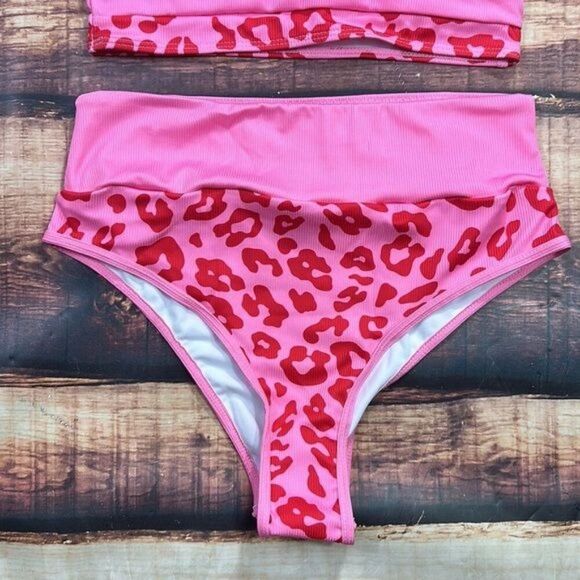 Bright Pink Leopard Bikini High Waist Leg 0X - Picture 3 of 8
